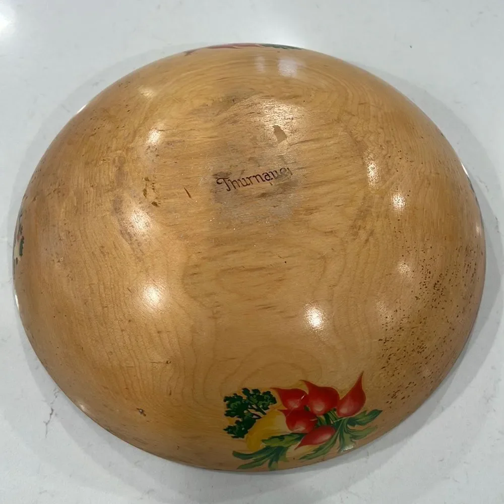 Rare**Vintage Thurnauer Wood bowl with ceramic pieces